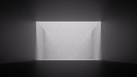 3d render, abstract minimalist urban background. Empty room illuminated with daylight. Blank concrete wallの写真素材