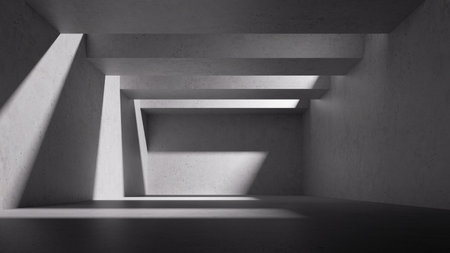 3d rendering, abstract architectural background, empty room with concrete walls, illuminated with bright lightの写真素材