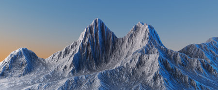 3d render, abstract panoramic background with rocky mountains. Terrain wallpaperの写真素材