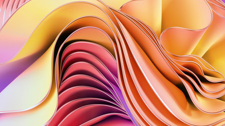 3d render, abstract fashion background. Drapery folds, layers and curves. Textile waving and fluttering. Modern wallpaperの写真素材