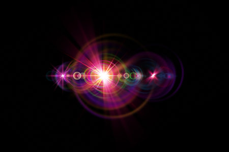 abstract lens flare effect, clip art isolated on black background. Bokeh lights. Digital illustrationの写真素材