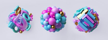3d render, abstract geometric shapes, colorful balls. Clip art isolated on white background