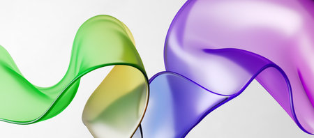 3d render, modern wallpaper of wavy colorful glass ribbon isolated on white background. Abstract wallpaperの写真素材