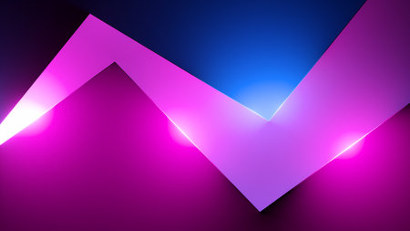 3d render, abstract geometric background illuminated with pink blue neon light. Glowing zigzag lines, curvy shapes. Futuristic minimalist wallpaperの写真素材