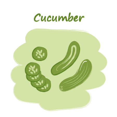 Sliced vegetables with titles, cute drawings, set of cutted cucumberのイラスト素材