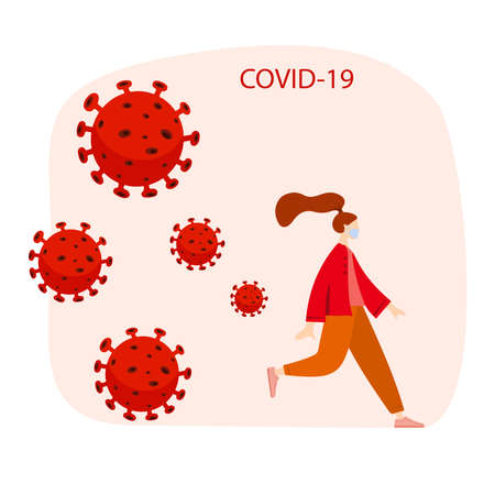 Vector illustration. People wearing protection medical face mask to protect and prevent virus, disease, flu.のイラスト素材