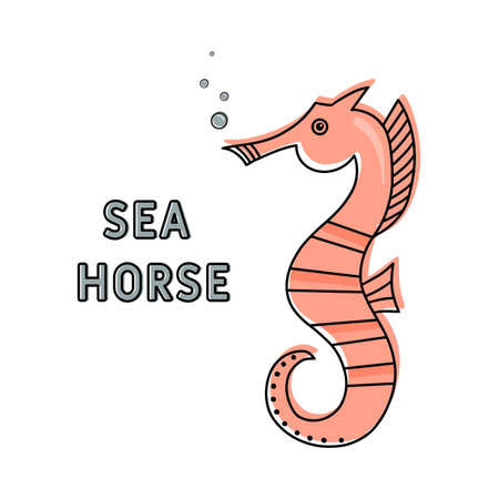 Colorful vector hand drawn doodle cartoon, seahorse on isolated backgroundのイラスト素材