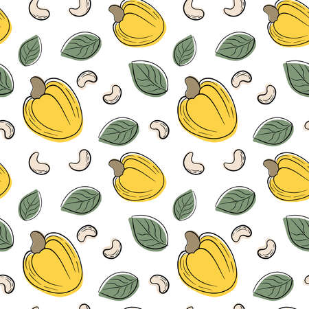 Hand drawn sketch vector illustration seamless background pattern with cashews. Cute simple linear pattern with nuts.のイラスト素材