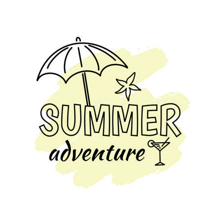 Summer labels, stickers, badges, logo. Tropical party element in flat style. Vector illustrations for summer holidays, travel agency, restaurant and bar, menu, sea and sun, beach vacation and party.のイラスト素材
