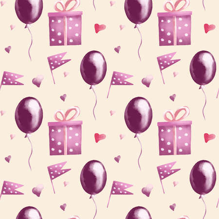 Set of watercolor birthday greetings card design. Vector illustration.のイラスト素材