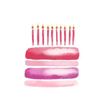 Set of watercolor birthday greetings card design. Vector illustration.