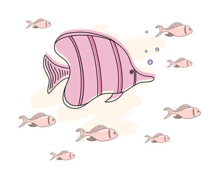 Colorful vector hand drawn doodle cartoon set of marine life theme elements. Vector illustration. Symbols of sea animalsのイラスト素材