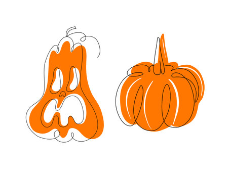 Isolated vector pumpkin, Halloween theme. Flat cartoon illustration.のイラスト素材