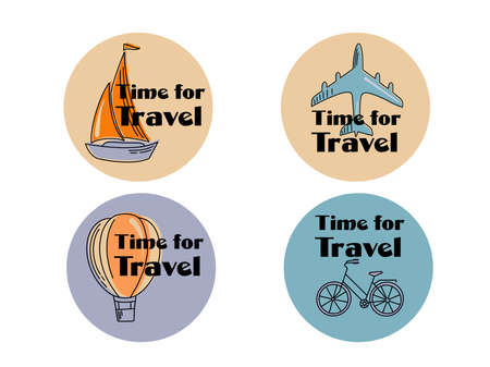 Conceptual travel lettering, bike, plane and yacht emblemのイラスト素材
