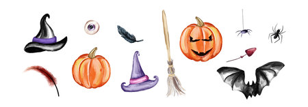 Set of Halloween ribbons and characters. Design elements, logos, badgesのイラスト素材