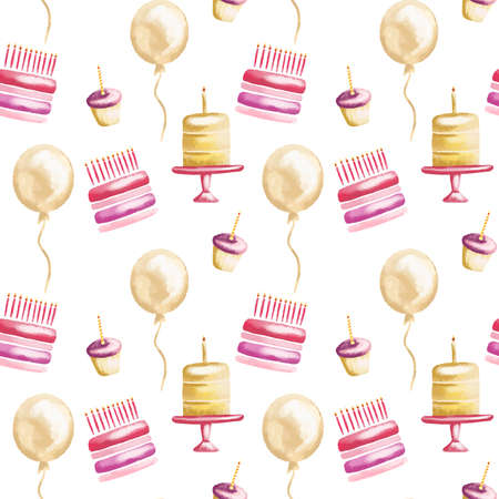 Set of watercolor birthday greetings card design. Vector illustration.のイラスト素材