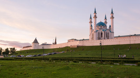 Kul Sharif mosque at sunset, Kazan, Tatarstan, Russia.の写真素材