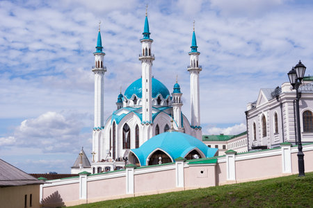 Kul Sharif Mosque, Kazan, Tatarstan, Russia. View of the Kazan Kremlin, a landmark of Kazan.の写真素材