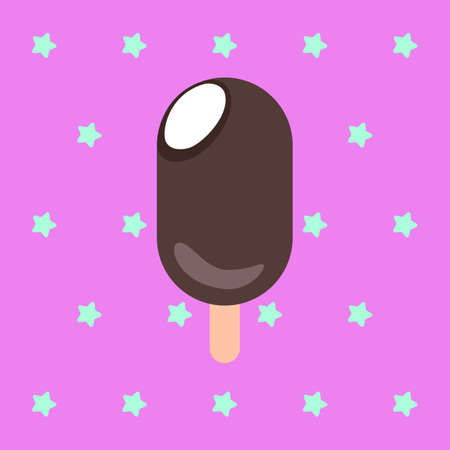 Vector illustration of ice cream in dark chocolate on a star background.のイラスト素材