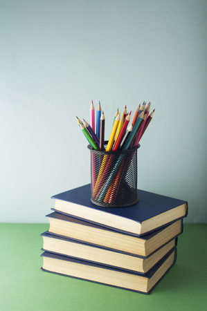 books and pencilsの写真素材