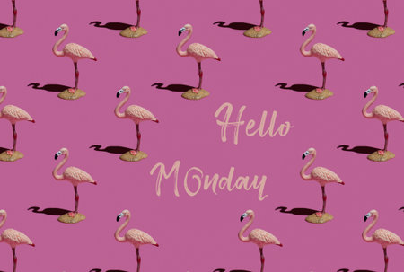 Pattern of vinyl records and earphones on a red background. Minimal trendy compositionの写真素材