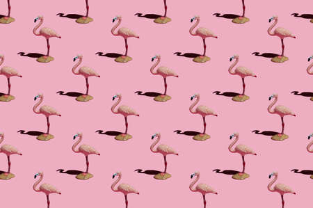 Pattern of vinyl records and earphones on a red background. Minimal trendy compositionの写真素材