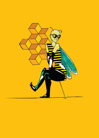 Illustration depicting a girl dressed as a bee with an awl cane. Computer graphics.のイラスト素材