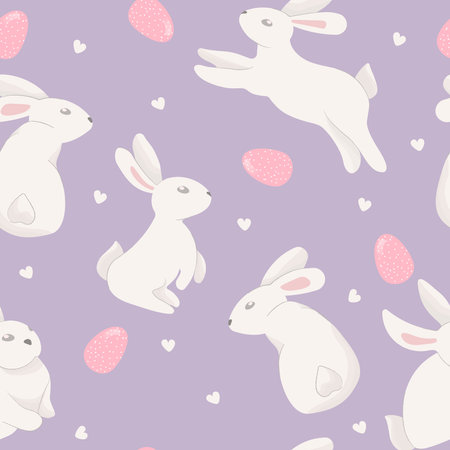 Easter rabbit pattern. Seamless pattern with rabbit, eggs. Vector illustration in flat style. Pattern in swatches.のイラスト素材