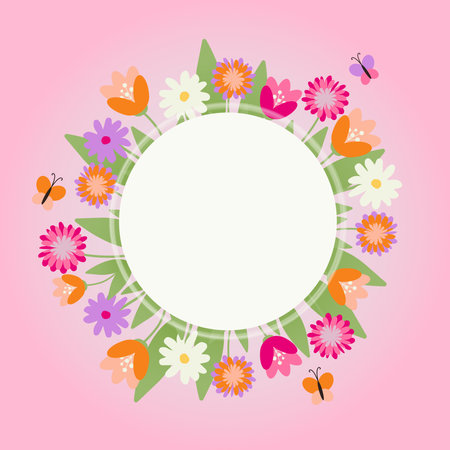 Circular frame. Spring vector template with copy space, card or banner design. Card for wedding invitation, mother day, international women dayのイラスト素材