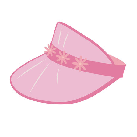 Pink trendy cap with flowers in flat style, barbiecore aesthetic. Vector sketch illustration isolated on white background. Seasonal Design elements.のイラスト素材