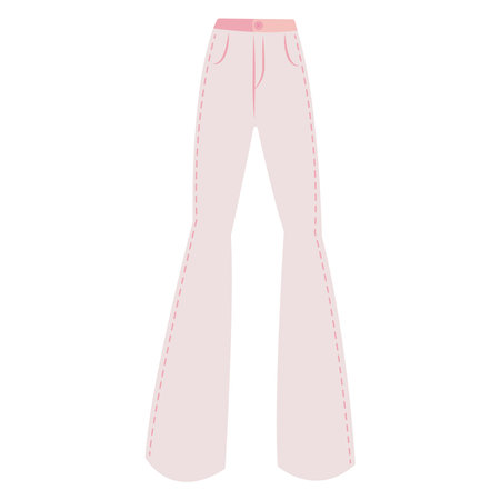 Pink trendy jeans in flat style, barbiecore aesthetic. Vector sketch illustration isolated on white background. Seasonal Design elements.のイラスト素材