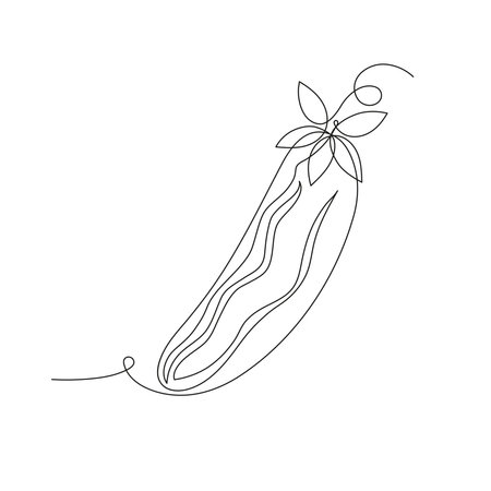 Cucumber in continuous line art drawing style. Cucumber minimalist black linear sketch isolated on white background. vector illustrationのイラスト素材