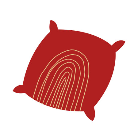 Red pillow icon with pattern in flat style isolated on white background. Cozy time concept. Sleep and rest symbol stock vector illustration.のイラスト素材