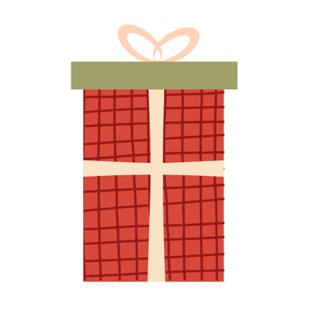 Christmas present, illustration in flat style. Red gift box, birthday celebration, icon isolated on white background. Vector design template, card, banner.のイラスト素材