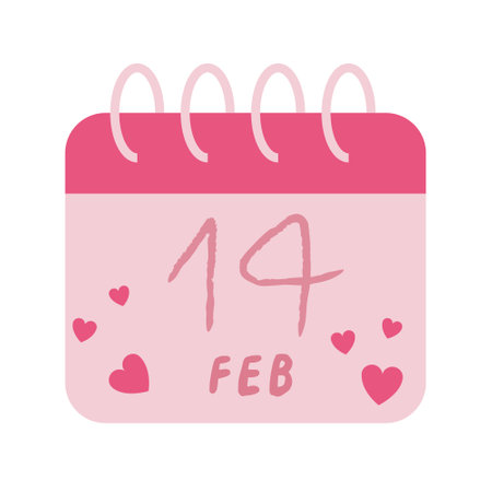 Calendar,14 February illustration isolated on white background. Valentines day concept. Vector illustration in flat style for web design, banner, flyer, invitation, card.のイラスト素材