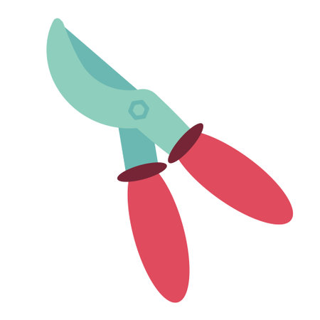 Garden pruner. Healthy grass in wooden box. Vector illustration. Gardening, plants. Colored illustration. Cartoon design for poster, icon, card.のイラスト素材