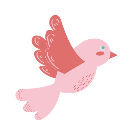 Illustration of little pink bird. Flying bird in flat style. Vector illustration isolated on white background for web design, banner, flyer, invitation, card.のイラスト素材