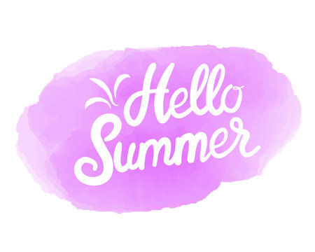 Hello Summer on watercolor. Summer Time logo Templates. Isolated Typographic Design Label. Summer Holidays lettering for invitation, greeting card, prints and posters. Vector illustrationのイラスト素材