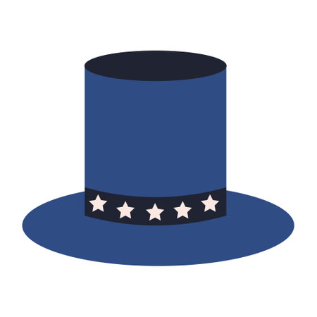 Vector Blue Top Hat with stars Isolated on White Background. Classic Retro Vintage Top Hat, Vintage Gentlemans Mens Hat, Front Viewのイラスト素材