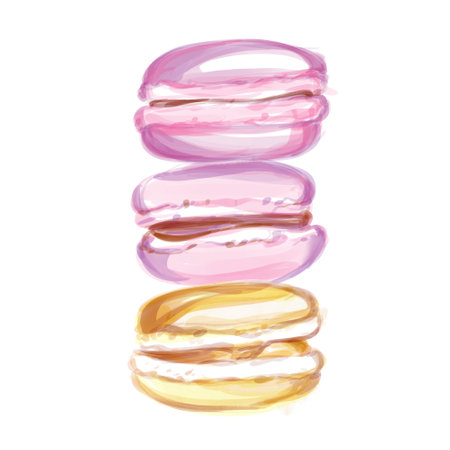 Watercolor set macaroons, macarons mix clip art, dessert illustration, isolated on white background. Hand painted colorful macaronsの写真素材