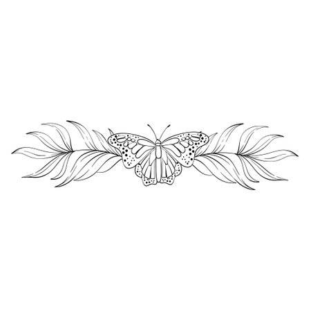Vector arrangement, template bouquet with butterfly. Black silhouette for circuitのイラスト素材