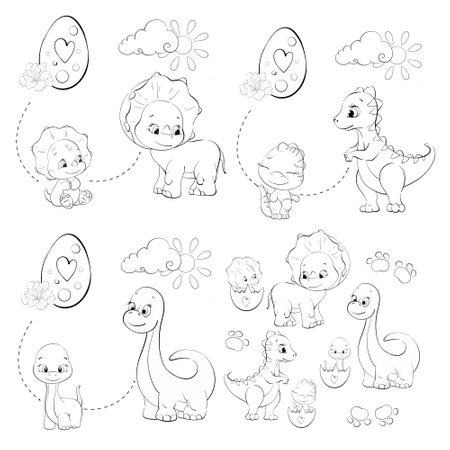 Vector arrangement, frame- baby dinosaurs. Clipart for baby shower, nursery, decor, stickers, printsのイラスト素材