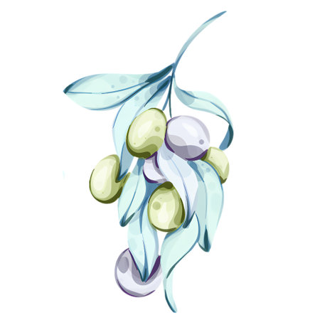 Olives and Olive Oil captured in watercolor illustrating the essence of Italian cuisine and natureのイラスト素材
