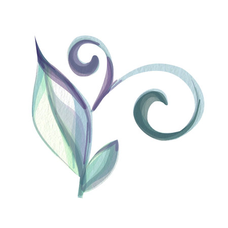 Watercolor brush with fresh leaves and curl, elegant botanic, vintage style. Romantic ornament. Forの写真素材