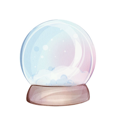 Watercolor Snow globe, glass ball shaker. New Year decorative ball with winter landscape. Holidayのイラスト素材