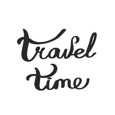 Travel Time Lettering Black and White Vector, Hand Drawn Typography Line Art, Minimal Travel Quoteのイラスト素材