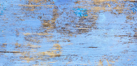 Old grunge rustic wooden texture background with blue color cracked weathered paint and scratches