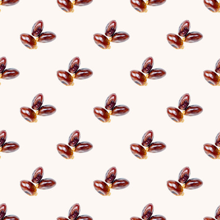 Sweet dried brown dates seamless pattern on light background.の写真素材