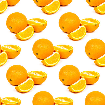 Fresh orange slices seamless pattern on white