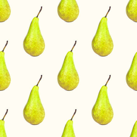 Green whole pear repeat seamless pattern on light background.の写真素材